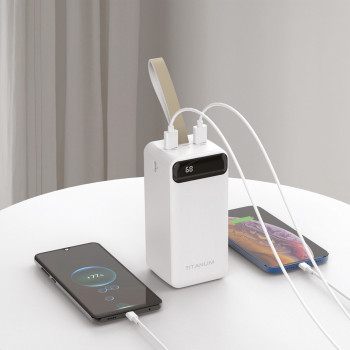 Power Bank - pārnēsājams akumulators 50 000mAh TITANUM TPB-741S-W 22.5W White, pieejamie porti: Micro USB, Type-C, 2USB