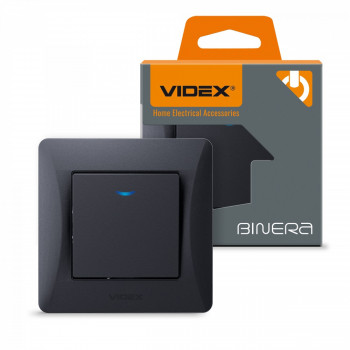 Slēdzis z/a 1P ar LED fona apgaismojumu, Videx Binera, melna grafīta, IP20 VF-BNSW1L-BG