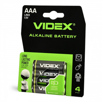 Baterijas AAA VIDEX (4 gab.) Alkaline, 1.5V, 1200mAh | LR03/4B/AAA/1.5V