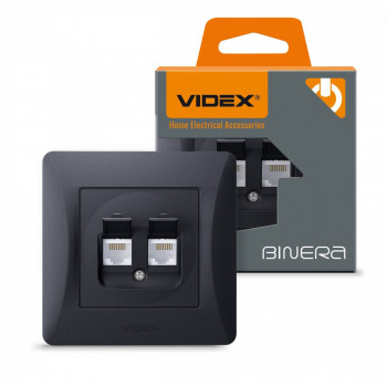 Kontaktligzda z/a Cat6+Cat6 (RJ45 spraudnis), Videx Binera, melna grafīta, IP20 VF-BNSK2PC6-BG