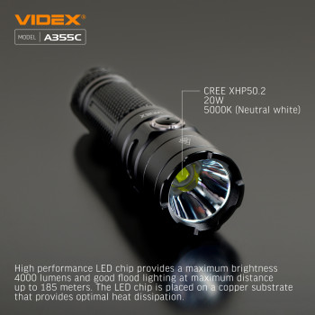 Lukturis LED uzlādējams CREE XHP50.2 20W 4000Lm 5000K, Li-ion 26650 5000mAh - iekļauts! (maināms uz 18650), VIDEX VLF-A355C, profesionāls LED lukturis ar 5000mAh bateriju! 