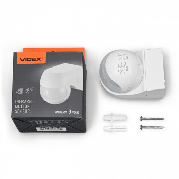 Motion and light sensor PIR 2-12m 10sec-15min 3-2000lx 160° IP44 VIDEX VL-SPW11W – Motion detection up to 12m and a wide 160° operating angle