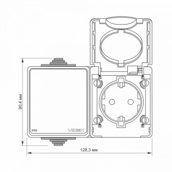 Slēdzis ārtelpu v/a 1P + Kontaktligzda ārtelpu v/a 1V, Videx Binera, pelēka, IP65 VF-BNW3-G