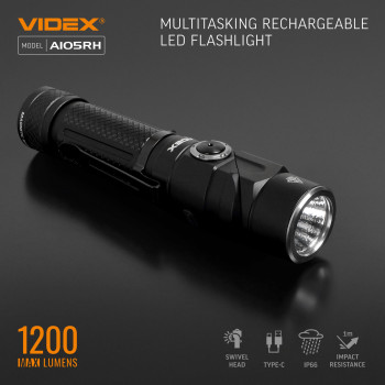 Lukturis LED uzlādējams Luminus SST40, 10W 1200Lm 5000K, Li-ion 18650 2200mAh - iekļauts! VIDEX VLF-A105RH, ar magnētu un regulējamu luktura galvu (SWIVEL HEAD) + komplektā stiprinājums lietošanai kā galvas lukturim!
