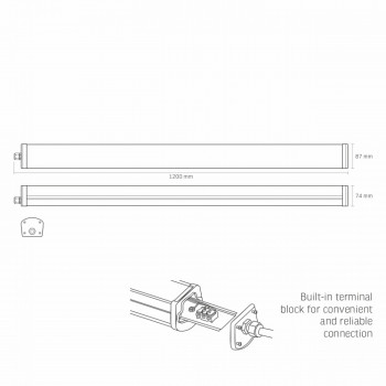 Tehniskais lineārais gaismeklis LED 48W 1200mm, 6000Lm 4000K, IP65 VIDEX VLE-BNW-48124 HERMES (neitrāli balta gaisma) ārtelpu, balts