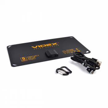 Solārais panelis pārnēsājams 5W, panelis Mono+ETFE (1 USB izeja), izmērs 252x155x14mm , IP68, svars 150g, VIDEX VSO-F505U