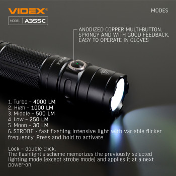 Lukturis LED uzlādējams CREE XHP50.2 20W 4000Lm 5000K, Li-ion 26650 5000mAh - iekļauts! (maināms uz 18650), VIDEX VLF-A355C, profesionāls LED lukturis ar 5000mAh bateriju! 