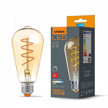 Spuldze dekoratīva LED E27 4W, 300Lm 2200K, stars<360* (ST64) VIDEX VLE-ST64FASD-04272 (silti balta gaisma), dimmējama