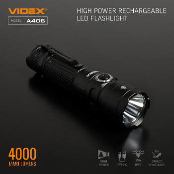 Lukturis LED uzlādējams CREE XHP50.2 20W 4000Lm 6500K, Li-ion 21700 4000mAh - iekļauts! (maināms uz 18650), VIDEX VLF-A406, profesionāls LED lukturis kabatas izmērā! 