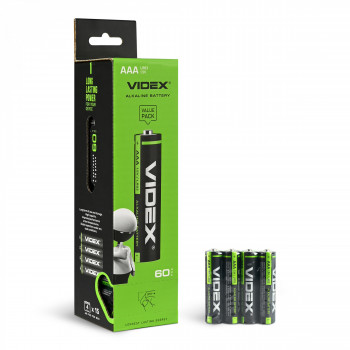 Alkaline battery Videx LR03/AAA 4pcs x 15 = 60 pcs MEGA PACK 1,5V, 1200mAh | LR03/4S/AAA/1.5V