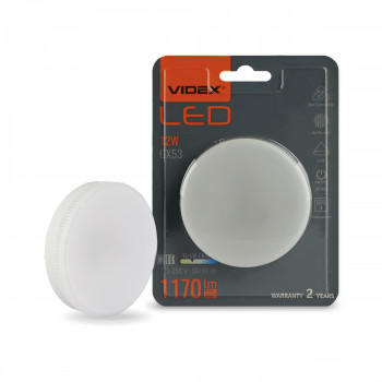 Spuldze LED GX53 patrona, 12W, 1170Lm 3000K, stars<140* VIDEX VLE-GX53-12533 (silti balta gaisma)