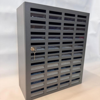 Mobile phone storage cabinet with 36 places, metal, with felt, gray