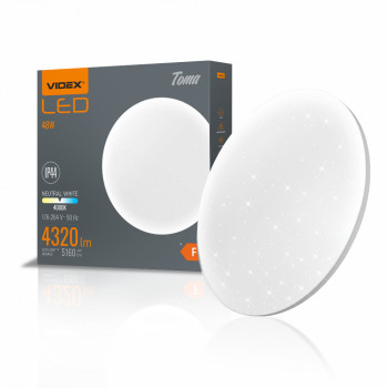 Iekštelpu gaismeklis LED 48W, 4320Lm 4000K, VIDEX VLE-CLR-484S TOMA IP44 mitrām telpām (neitrāli balta gaisma), balta