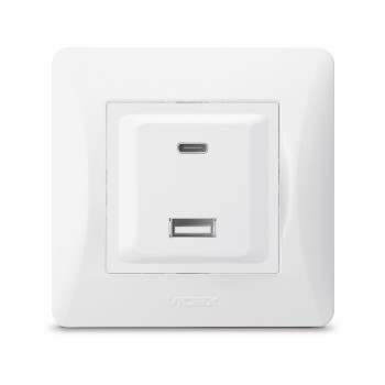 Kontaktligzdas z/a ātrās uzlādes 20W (USB-A + USB-C), Videx Binera, balta, IP20 VF-BNCHRUC20-W