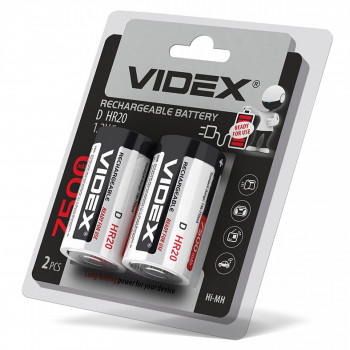 Baterija uzlādējama VIDEX Ni-MH D (HR20) 7500mAh, 1,2V (2 gab.)