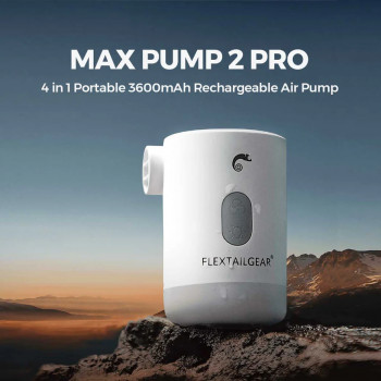 Pārnēsājams, uzlādējams mini pumpis Flextail Max Pump 2 PRO-W (4-in-1) funkcijas: 1-Gaisa pumpis, 2-Vakuma sūknis, 3-LED lukturis, 4-Power Bank (3600mAh), balts