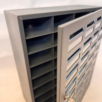 Mobile phone storage cabinet with 36 places, metal, without felt, gray