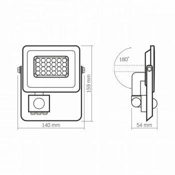 Prožektors ar sensoru LED 20W, 1800Lm 5000K, VLE-F2e-205W-S (sensors 2-12m, 10sec-7min, 10-2000lx, <120*), VIDEX LUCA-PIR (neitrāli balta gaisma)