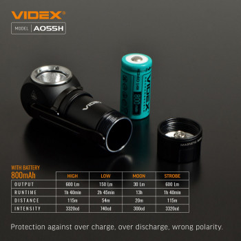 Lukturis LED uzlādējams Luminus SST20 10W, 600Lm 5700K, Li-ion 16340 800mAh - iekļauts! (maināms uz CR123A), VIDEX VLF-A055H, ar magnētu + komplektā stiprinājums lietošanai kā galvas lukturim!