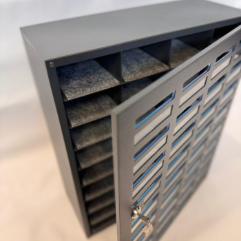 Mobile phone storage cabinet with 36 places, metal, without felt, gray