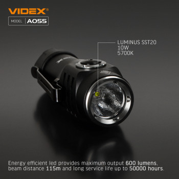 Lukturis LED uzlādējams Luminus SST20 10W, 600Lm 5700K, Li-ion 16340 800mAh - iekļauts! (maināms uz CR123A), VIDEX VLF-A055, kompakts kabatas izmēra lukturis!