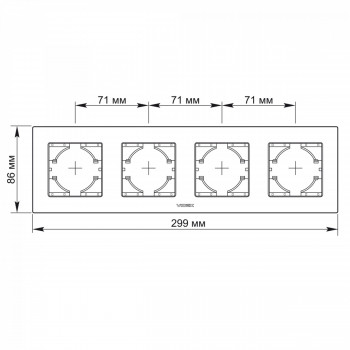 Frame black aluminum 4 gang horizontal VIDEX BINERA