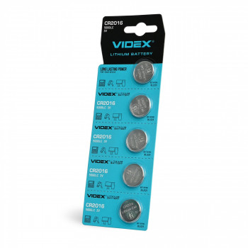 Lithium battery Videx CR2016 5pcs BLISTER CARD, 3V, 80mAh