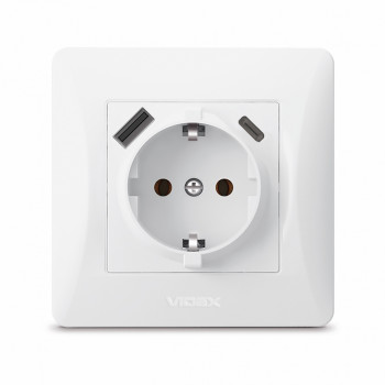 Kontaktligzda z/a 1V + ligzdas (USB-A + USB-C), Videx Binera, balta, IP20 VF-BNSK1GUC-W