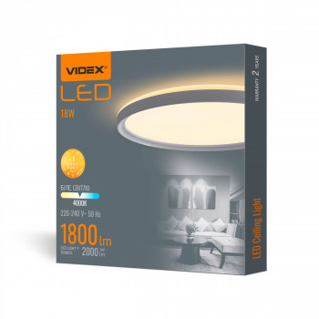 Iekštelpu gaismeklis LED 18W, 1800Lm 4000K, VIDEX VL-DL3R-184W IP20 (neitrāli balta gaisma), balta