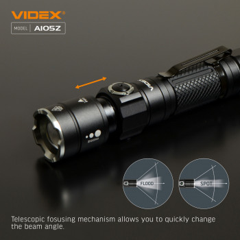 Lukturis LED uzlādējams Luminus SST40, 10W 1200Lm 5000K, Li-ion 18650 2200mAh - iekļauts! VIDEX VLF-A105Z, ar regulējamu tālummaiņu (zoom)!