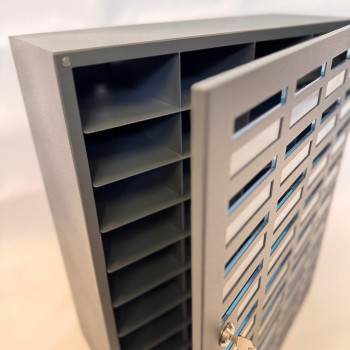 Mobile phone storage cabinet with 36 places, metal, with felt, gray