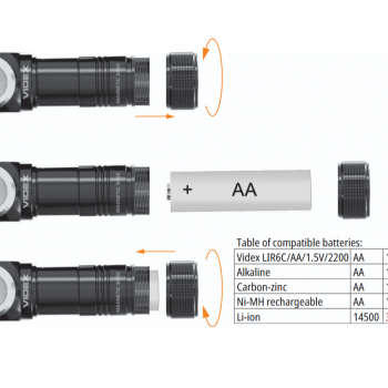 Lukturis LED uzlādējams Luminus SST20 10W + SMD RED, 200Lm 5000K, USB Type-C uzlādes baterija Li-ion AA 1.5V 2200mAh - iekļauts! (NAV SAVIETOJAMS AR Li-ion 14500 3.6V!), VIDEX VLF-A056H, ar magnētu + komplektā stiprinājums lietošanai kā galvas lukturim!