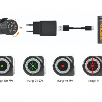 Lukturis LED uzlādējams Luminus SST20 10W + SMD RED, 200Lm 5000K, USB Type-C uzlādes baterija Li-ion AA 1.5V 2200mAh - iekļauts! (NAV SAVIETOJAMS AR Li-ion 14500 3.6V!), VIDEX VLF-A056H, ar magnētu + komplektā stiprinājums lietošanai kā galvas lukturim!