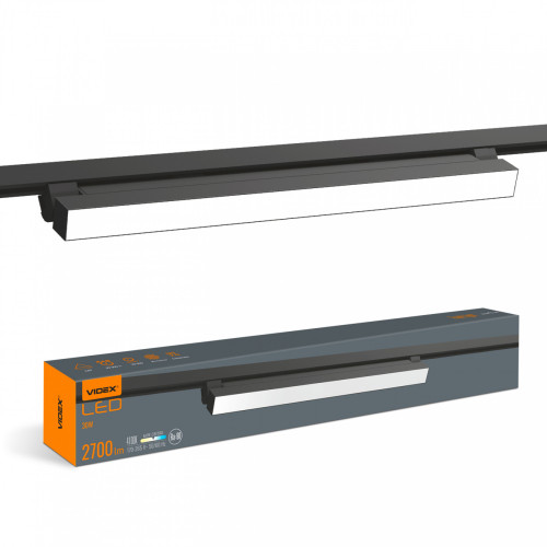 Sliedes gaismeklis LED 30W, 2700Lm 4100K, VIDEX VL-TR05-304B, melns (neitrāli balta gaisma)