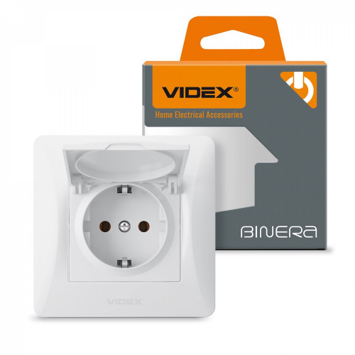 Kontaktligzda z/a 1V ar vāku, Videx Binera, balta, IP20 VF-BNSK1GC-W