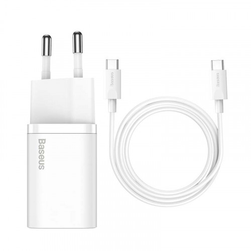 Baseus komplekts, lādētājs 1xUSB-Type-C 25W + kabelis Type-C uz Type-C 1m, balts