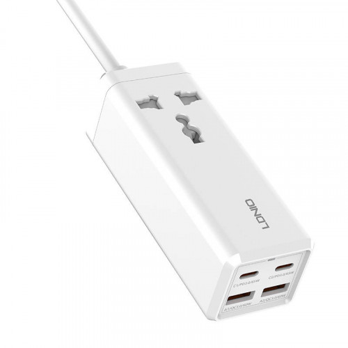 Power strip with 1 AC socket, 2x USB, 2x USB-C LDNIO SC1418, EU/US, 2500W (white)