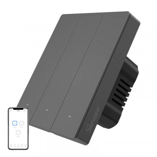 Smart WiFi wall switch SONOFF M5-3C-80 (3-channel, for frame, graphite)
