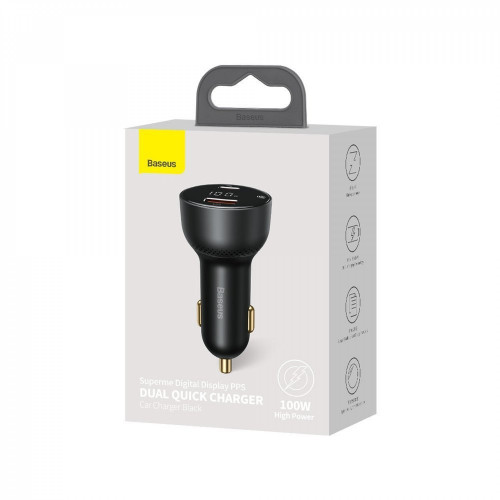 Car charger Baseus Superme, USB, USB-C, 100W (black)