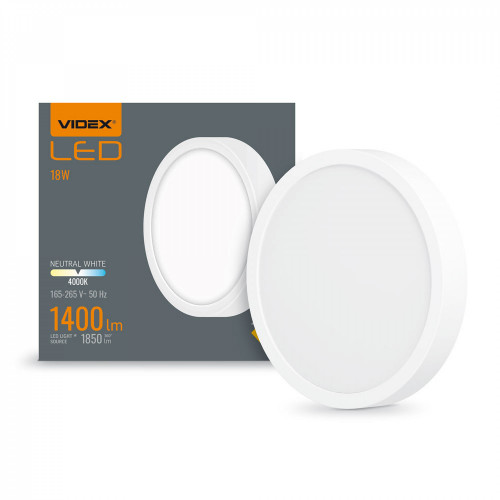 Gaismeklis LED virsapmetuma (aplis) 18W, 1850Lm 4000K, VIDEX (neitrāli balta gaisma) VLE-DLRS-184