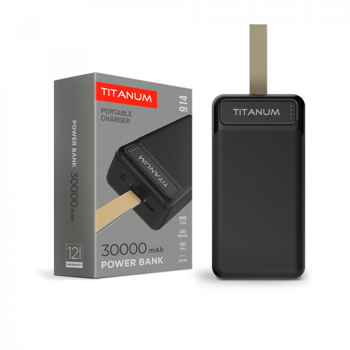 Power Bank - pārnēsājams akumulators 30 000mAh TITANUM TPB-914-B Black, pieejamie porti: Micro USB, Type-C, 2USB