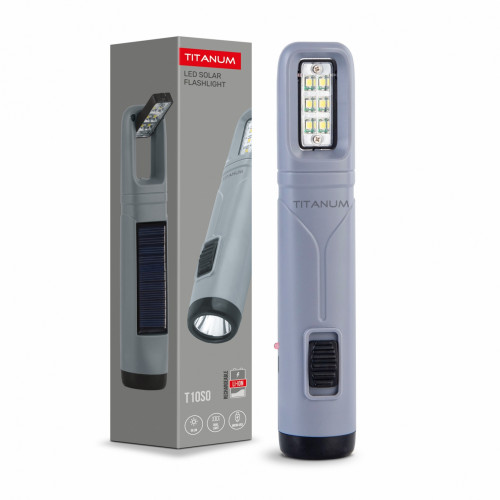 Lukturis LED uzlādējams ar saules bateriju un regulējamu gaismu 50+50Lm 5500K, Li-ion 18650 800mAh (iebūvēts), TITANUM TLF-T10SO
