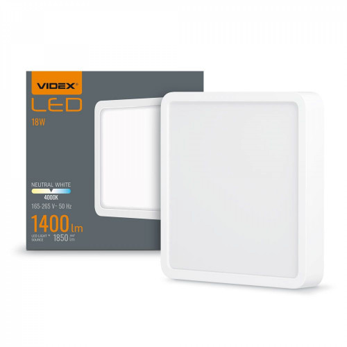 Gaismeklis LED virsapmetuma (kvadrāts) 18W, 1850Lm 4000K, VIDEX (neitrāli balta gaisma) VLE-DLSS-184