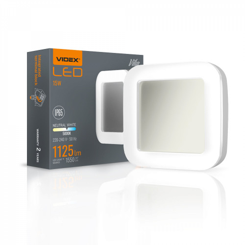 Ārtelpu gaismeklis LED 15W, 1125Lm 5000K, VIDEX VLE-BHFS-155 VIKA IP65 (neitrāli balta gaisma), balta