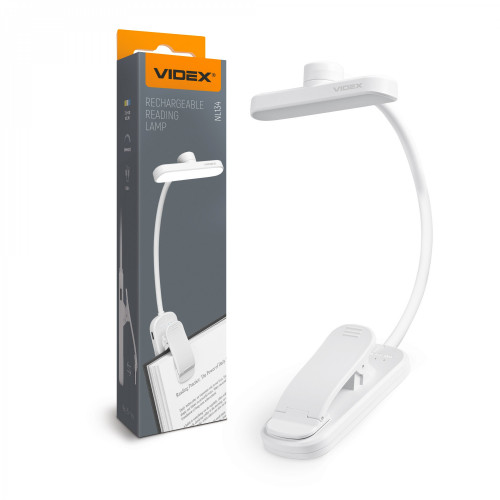 Clip-on dimmable LED work lamp 0.7W 60Lm 3000/4000/6500K VIDEX VL-NL134W – Built-in clip for securely attaching the lamp directly to the book cover
