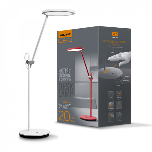 Galda lampa LED ar sensoru vadāma - dimmējama 20W, 1450Lm 4100K, VIDEX VL-TF15W (neitrāli balta gaisma) balta