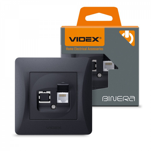 Kontaktligzda z/a 1xCat6 (RJ45 spraudnis), Videx Binera, melna grafīta, IP20 VF-BNSK1PC6-BG
