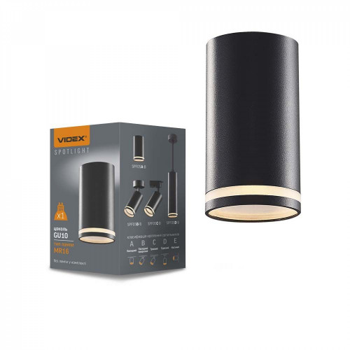 Gaismeklis Spot GU10 stiprināms pie griestiem VIDEX VL-SPF05A-B CARMELO-BLACK, melns