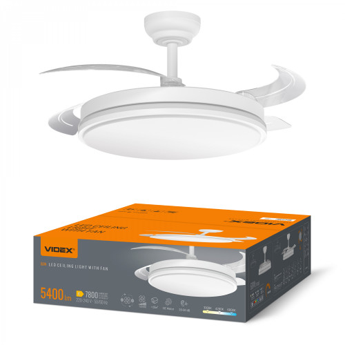 Hämardatav LED laelamp ar ventilatoru un pulti 60W 5400Lm 3000K-4200K-6000K IP20 VIDEX VL-CLF01-60CW – Sisseehitatud ventilaator 6 režiimi ja kaugjuhtimispuldiga