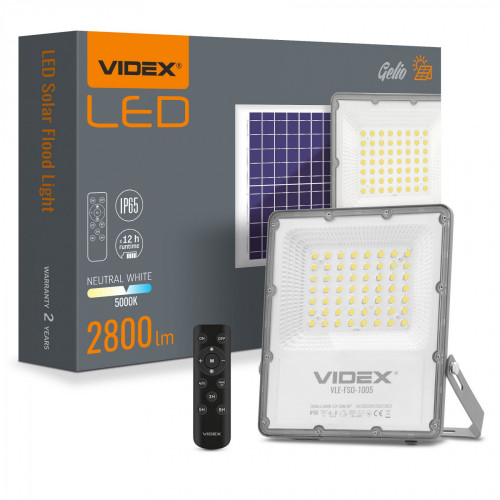 Solārais prožektors LED 100W, 2800Lm 5000K (baterija LiFePO4 30000 mAh 3.2V) (panelis 25W) VIDEX VL-FSO2-505